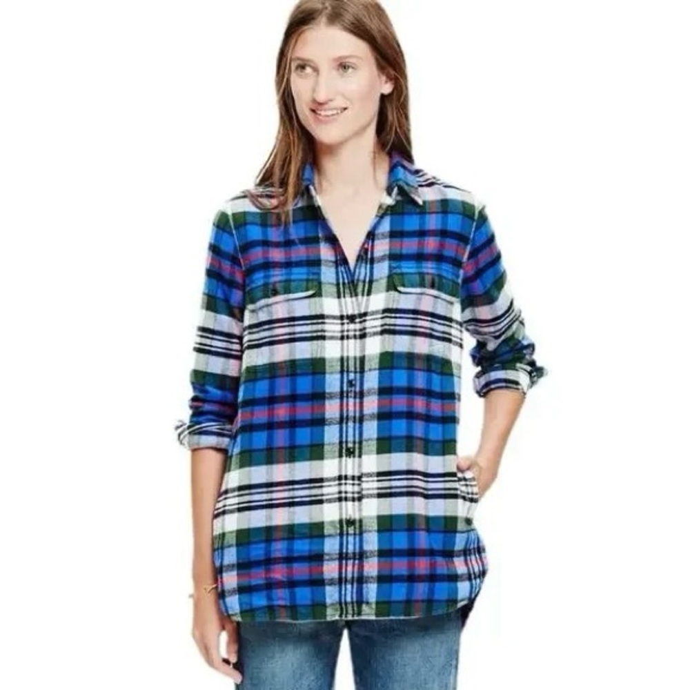 Madewell Flannel Ex-Boyfriend Button-Down Shirt Larchmont Plaid Shirt Size Small